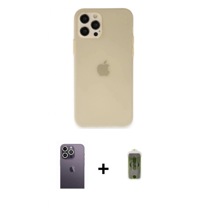 MARSİLYAN™- iPhone 12 Pro Max Kılıf Atlas Minimal Prime - Siyah Joko Magic 5D Hayalet Cam + Neon Fosforlu Kamera Lens - BZ