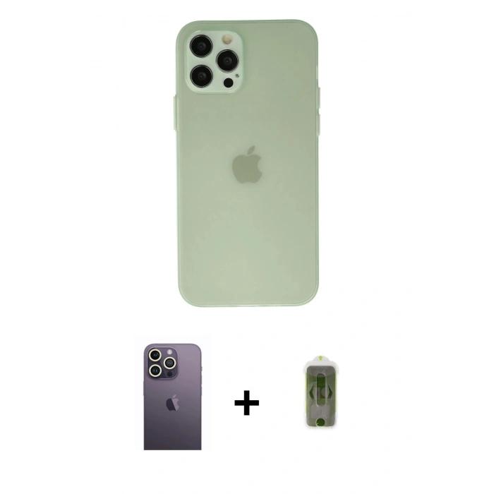 MARSİLYAN™- iPhone 12 Pro Max Kılıf Atlas Minimal Prime - Siyah Joko Magic 5D Hayalet Cam + Neon Fosforlu Kamera Lens - BZ