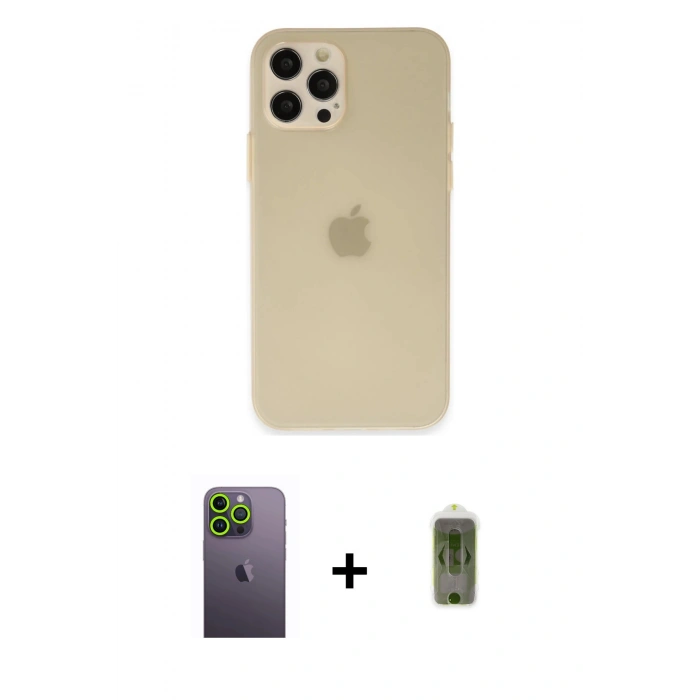 MARSİLYAN™- iPhone 12 Pro Max Kılıf Atlas Minimal Prime - Siyah Joko Magic 5D Hayalet Cam + Neon Fosforlu Kamera Lens - YL