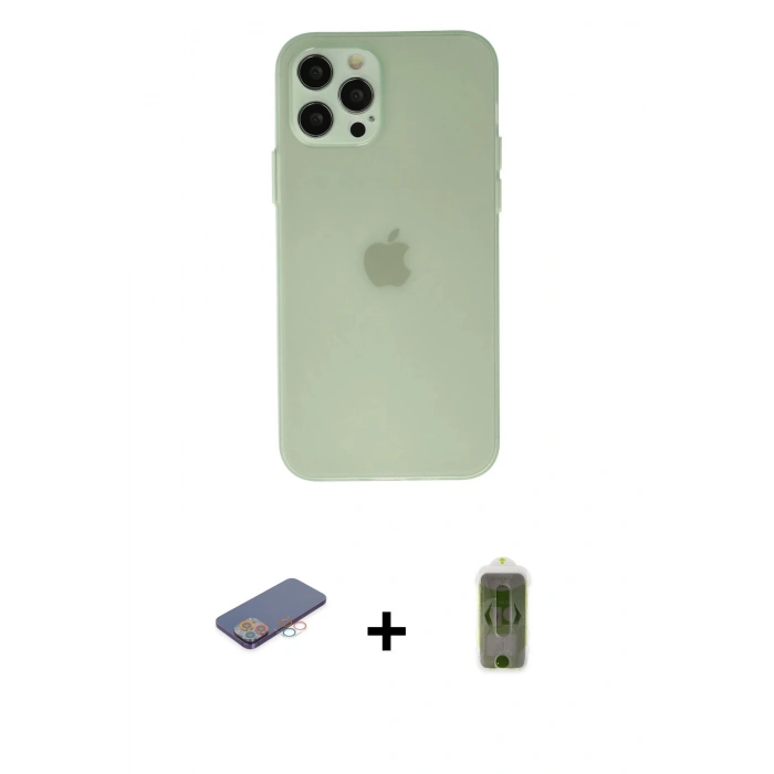 MARSİLYAN™- iPhone 12 Pro Max Kılıf Atlas Minimal Prime - Siyah Joko Magic 5D Hayalet Cam + Renkli Kamera Lens Koruma Cam - PE