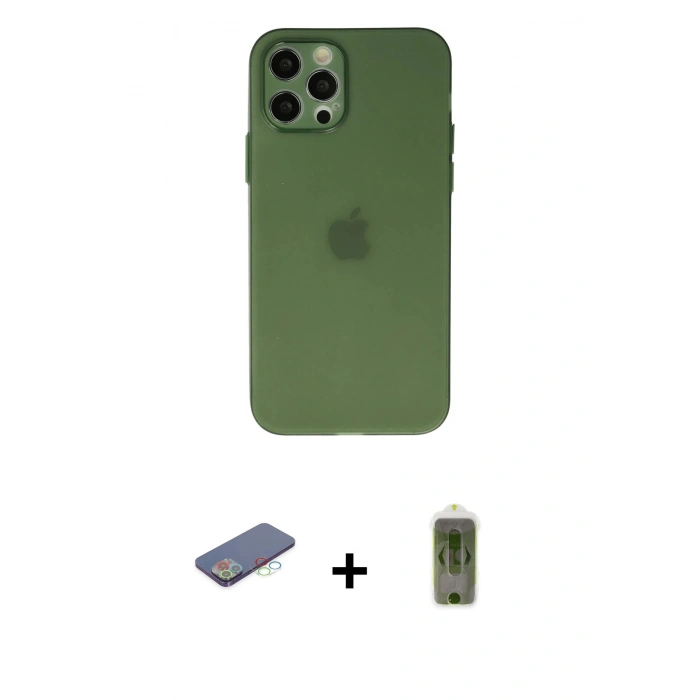 MARSİLYAN™- iPhone 12 Pro Max Kılıf Atlas Minimal Prime - Siyah Joko Magic 5D Hayalet Cam + Renkli Kamera Lens Koruma Cam - MI