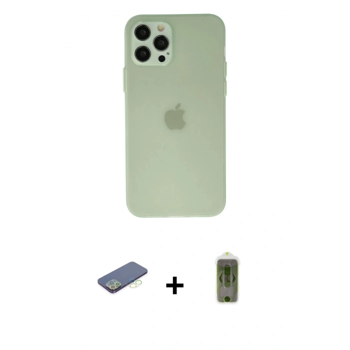 MARSİLYAN™- iPhone 12 Pro Max Kılıf Atlas Minimal Prime - Siyah Joko Magic 5D Hayalet Cam + Renkli Kamera Lens Koruma Cam - YL