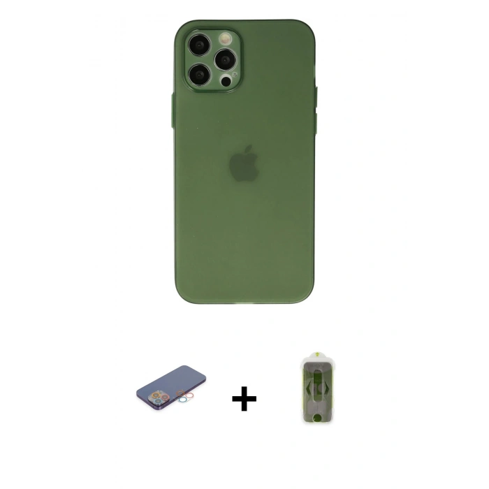 MARSİLYAN™- iPhone 12 Pro Max Kılıf Atlas Minimal Prime - Siyah Joko Magic 5D Hayalet Cam + Renkli Kamera Lens Koruma Cam - PE