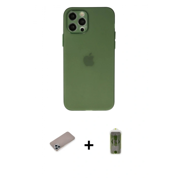 MARSİLYAN™- iPhone 12 Pro Max Kılıf Atlas Minimal Prime - Siyah Joko Magic 5D Hayalet Cam + Shine Kamera Lens Koruma Cam - SABE