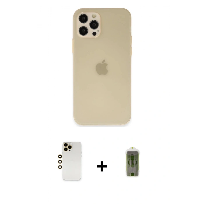 MARSİLYAN™- iPhone 12 Pro Max Kılıf Atlas Minimal Prime - Siyah Joko Magic 5D Hayalet Cam + Shine Kamera Lens - GD
