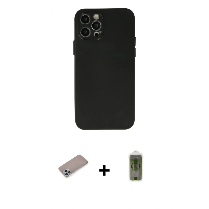 MARSİLYAN™- iPhone 12 Pro Max Kılıf Atlas Minimal Prime - Siyah Joko Magic 5D Hayalet Cam + Shine Kamera Lens Koruma Cam - SABE