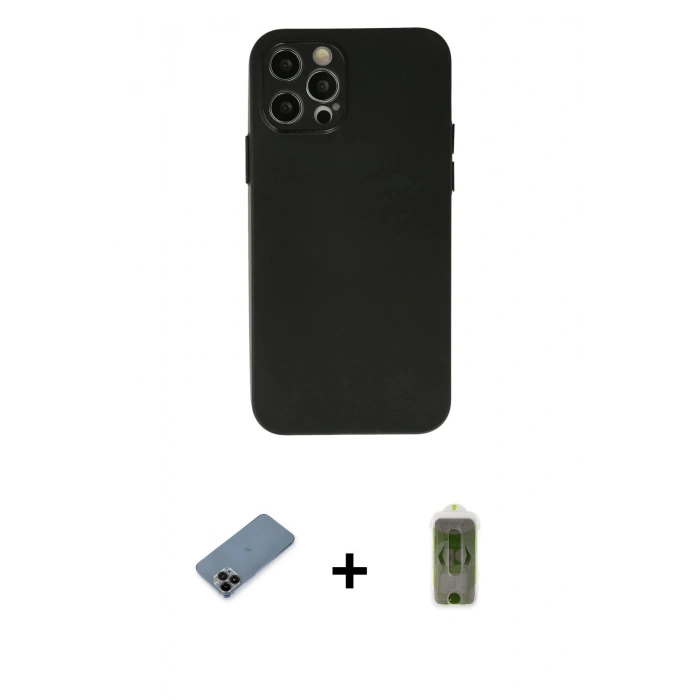 MARSİLYAN™- iPhone 12 Pro Max Kılıf Atlas Minimal Prime - Siyah Joko Magic 5D Hayalet Cam + Shine Kamera Lens Koruma Cam - SH