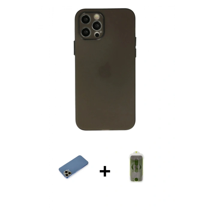 MARSİLYAN™- iPhone 12 Pro Max Kılıf Atlas Minimal Prime - Siyah Joko Magic 5D Hayalet Cam + Shine Kamera Lens Koruma Cam - GD