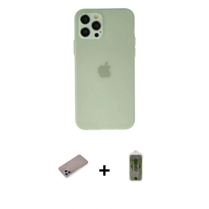 MARSİLYAN™- iPhone 12 Pro Max Kılıf Atlas Minimal Prime - Siyah Joko Magic 5D Hayalet Cam + Shine Kamera Lens Koruma Cam - SABE
