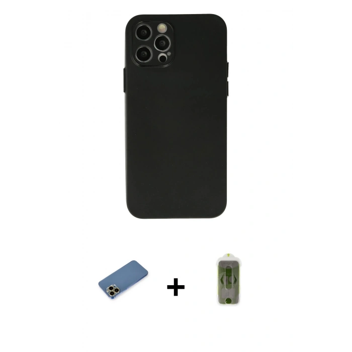 MARSİLYAN™- iPhone 12 Pro Max Kılıf Atlas Minimal Prime - Siyah Joko Magic 5D Hayalet Cam + Shine Kamera Lens Koruma Cam - GD