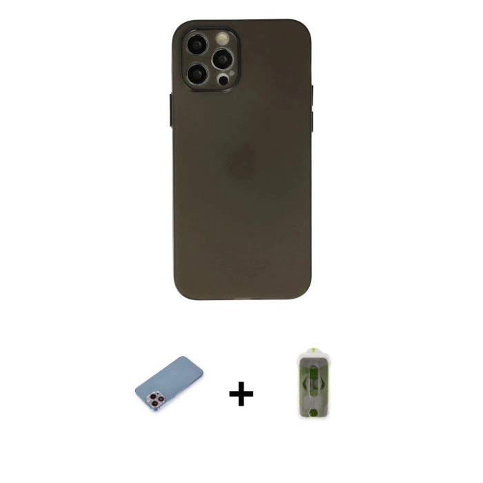 MARSİLYAN™- iPhone 12 Pro Max Kılıf Atlas Minimal Prime - Siyah Joko Magic 5D Hayalet Cam + Shine Kamera Lens Koruma Cam - PE