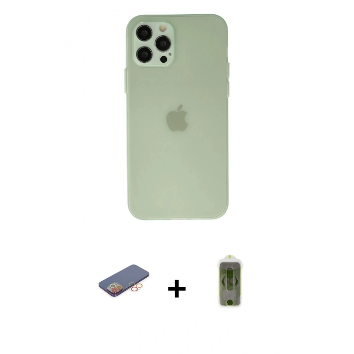 MARSİLYAN™- iPhone 12 Pro Max Kılıf Atlas Minimal Prime - Siyah Joko Magic 5D Hayalet Cam + Renkli Kamera Lens Koruma Cam - TU