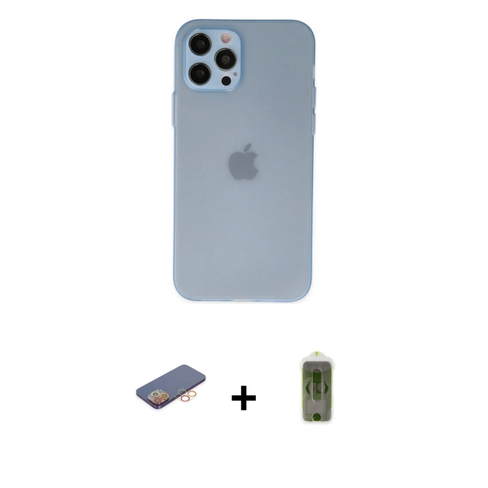 MARSİLYAN™- iPhone 12 Pro Max Kılıf Atlas Minimal Prime - Siyah Joko Magic 5D Hayalet Cam + Renkli Kamera Lens Koruma Cam - TU