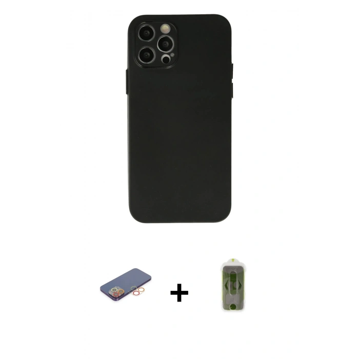 MARSİLYAN™- iPhone 12 Pro Max Kılıf Atlas Minimal Prime - Siyah Joko Magic 5D Hayalet Cam + Renkli Kamera Lens Koruma Cam - TU