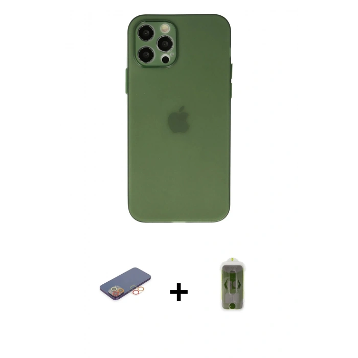 MARSİLYAN™- iPhone 12 Pro Max Kılıf Atlas Minimal Prime - Siyah Joko Magic 5D Hayalet Cam + Renkli Kamera Lens Koruma Cam - TU