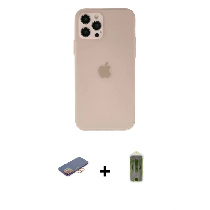 MARSİLYAN™- iPhone 12 Pro Max Kılıf Atlas Minimal Prime - Siyah Joko Magic 5D Hayalet Cam + Renkli Kamera Lens Koruma Cam - TU