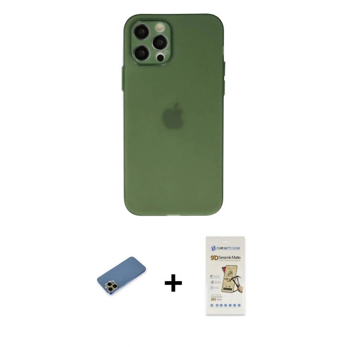 MARSİLYAN™- iPhone 12 Pro Max Kılıf Atlas Minimal Prime - Siyah Mat Seramik Nano Ekran Koruyucu + Shine Kamera Lens Koruma Cam - GD