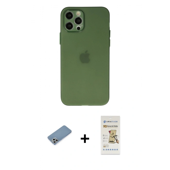MARSİLYAN™- iPhone 12 Pro Max Kılıf Atlas Minimal Prime - Siyah Mat Seramik Nano Ekran Koruyucu + Shine Kamera Lens Koruma Cam - GS