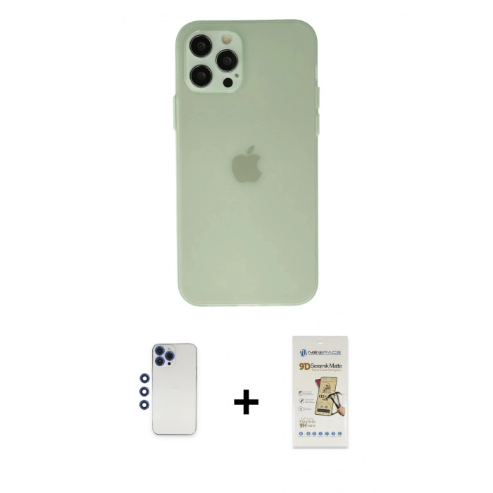 MARSİLYAN™- iPhone 12 Pro Max Kılıf Atlas Minimal Prime - Siyah Mat Seramik Nano Ekran Koruyucu + Shine Kamera Lens - LT