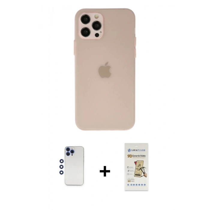 MARSİLYAN™- iPhone 12 Pro Max Kılıf Atlas Minimal Prime - Siyah Mat Seramik Nano Ekran Koruyucu + Shine Kamera Lens - LT