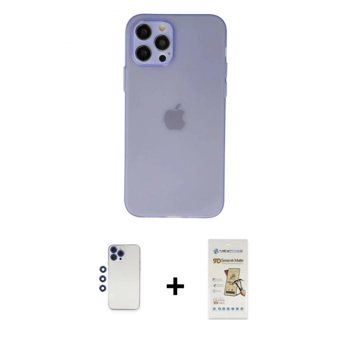 MARSİLYAN™- iPhone 12 Pro Max Kılıf Atlas Minimal Prime - Siyah Mat Seramik Nano Ekran Koruyucu + Shine Kamera Lens - LT