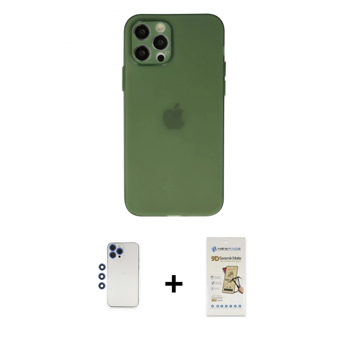 MARSİLYAN™- iPhone 12 Pro Max Kılıf Atlas Minimal Prime - Siyah Mat Seramik Nano Ekran Koruyucu + Shine Kamera Lens - LT