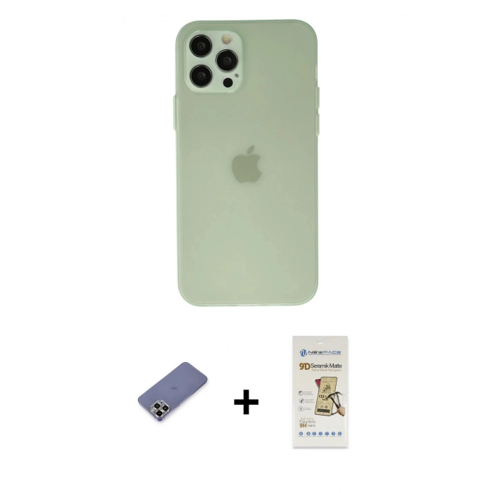 MARSİLYAN™- iPhone 12 Pro Max Kılıf Atlas Minimal Prime - Siyah Mat Seramik Nano Ekran Koruyucu + Metal Kamera Lens Koruma Cam - GD