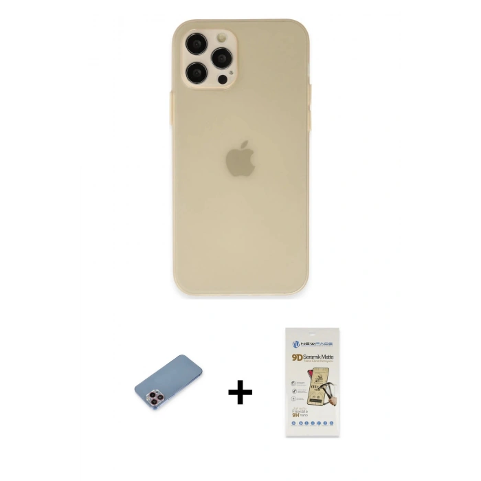 MARSİLYAN™- iPhone 12 Pro Max Kılıf Atlas Minimal Prime - Siyah Mat Seramik Nano Ekran Koruyucu + Shine Kamera Lens Koruma Cam - PE