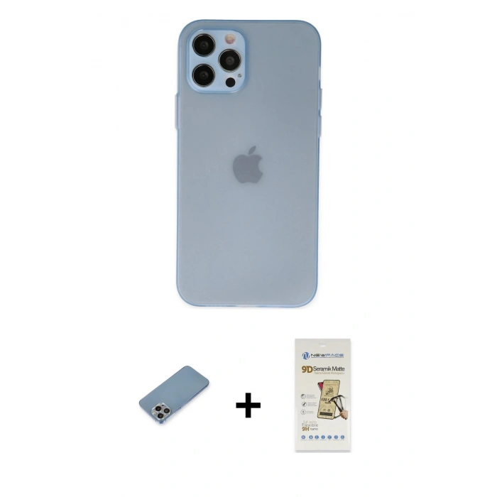 MARSİLYAN™- iPhone 12 Pro Max Kılıf Atlas Minimal Prime - Siyah Mat Seramik Nano Ekran Koruyucu + Shine Kamera Lens Koruma Cam - GI