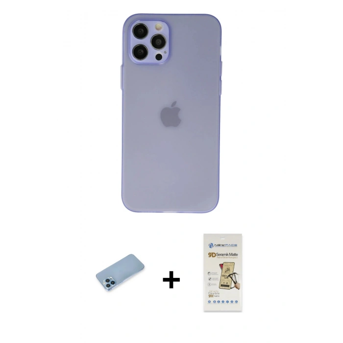 MARSİLYAN™- iPhone 12 Pro Max Kılıf Atlas Minimal Prime - Siyah Mat Seramik Nano Ekran Koruyucu + Shine Kamera Lens Koruma Cam - MI