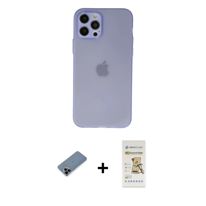 MARSİLYAN™- iPhone 12 Pro Max Kılıf Atlas Minimal Prime - Siyah Mat Seramik Nano Ekran Koruyucu + Shine Kamera Lens Koruma Cam - SH