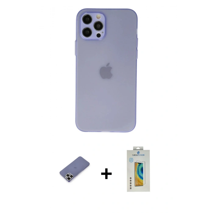 MARSİLYAN™- iPhone 12 Pro Max Kılıf Atlas Minimal Prime - Siyah Polymer Nano Ekran Koruyucu + Metal Kamera Lens Koruma Cam - GD