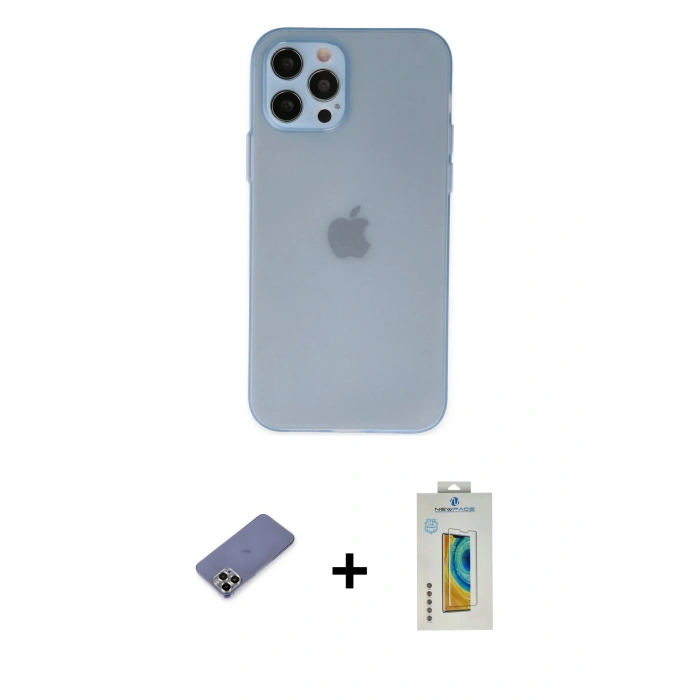 MARSİLYAN™- iPhone 12 Pro Max Kılıf Atlas Minimal Prime - Siyah Polymer Nano Ekran Koruyucu + Metal Kamera Lens Koruma Cam - GD