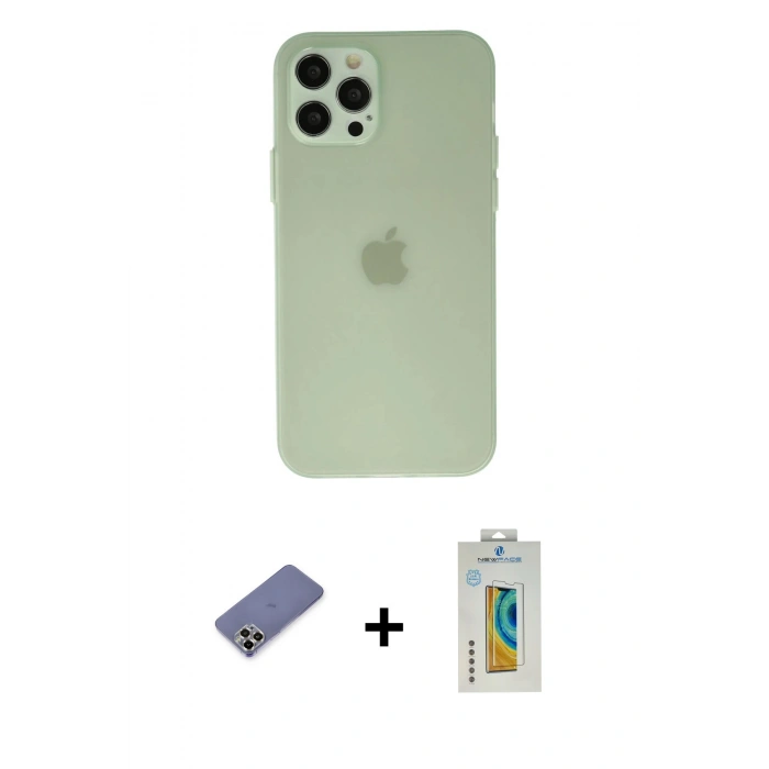 MARSİLYAN™- iPhone 12 Pro Max Kılıf Atlas Minimal Prime - Siyah Polymer Nano Ekran Koruyucu + Metal Kamera Lens Koruma Cam - GD