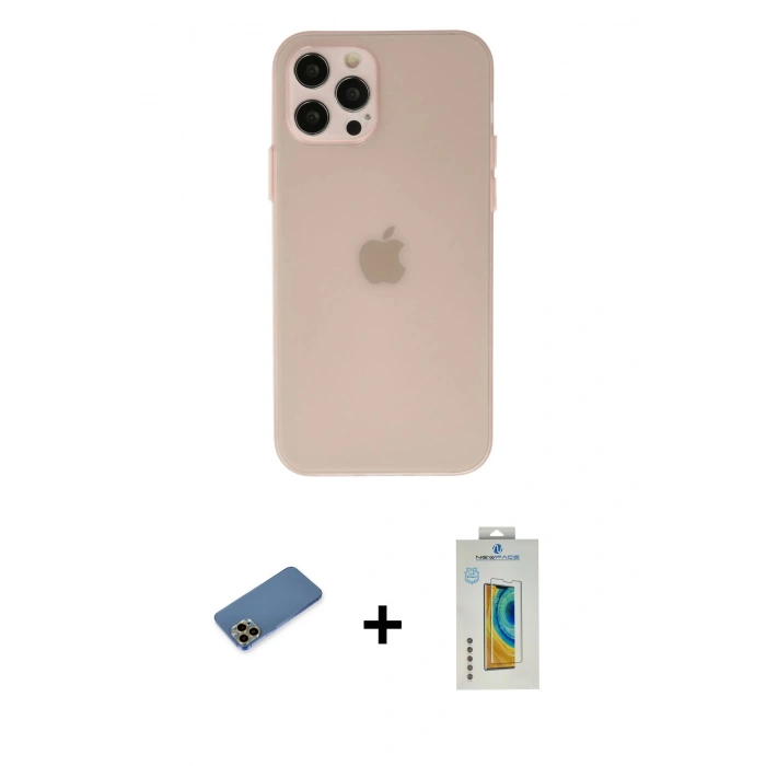 MARSİLYAN™- iPhone 12 Pro Max Kılıf Atlas Minimal Prime - Siyah Polymer Nano Ekran Koruyucu + Shine Kamera Lens Koruma Cam - GD