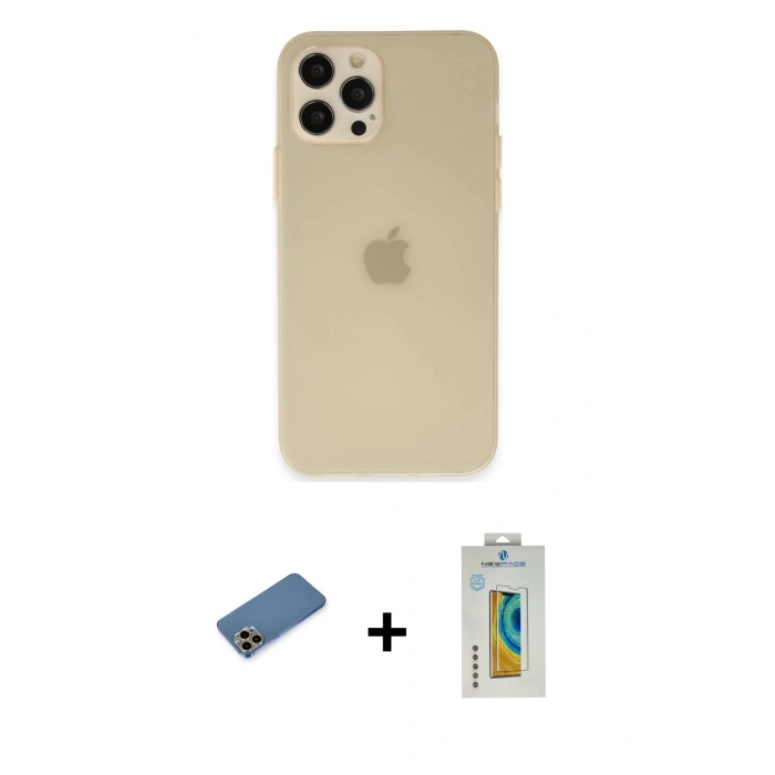 MARSİLYAN™- iPhone 12 Pro Max Kılıf Atlas Minimal Prime - Siyah Polymer Nano Ekran Koruyucu + Shine Kamera Lens Koruma Cam - GD