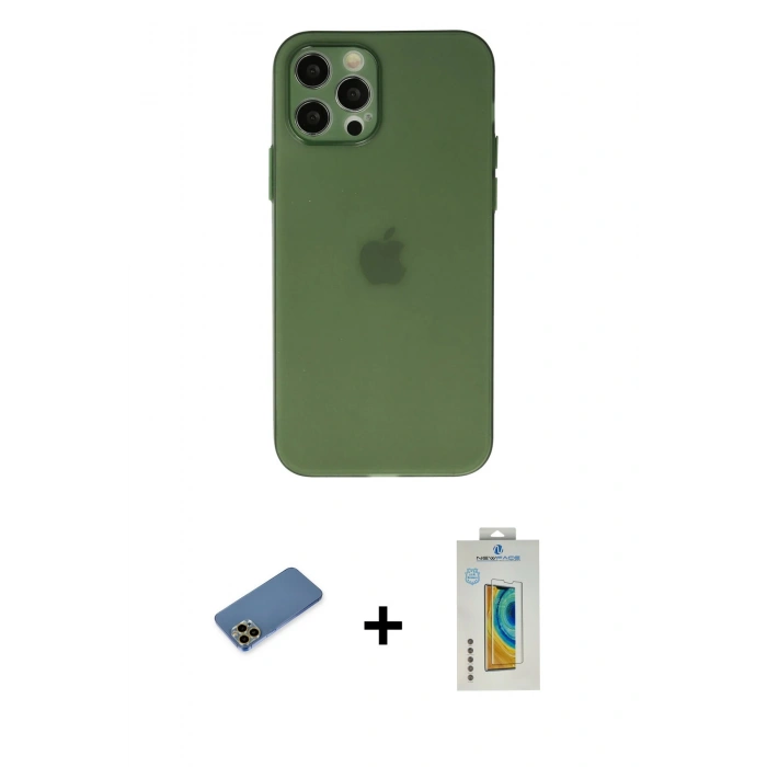 MARSİLYAN™- iPhone 12 Pro Max Kılıf Atlas Minimal Prime - Siyah Polymer Nano Ekran Koruyucu + Shine Kamera Lens Koruma Cam - GD