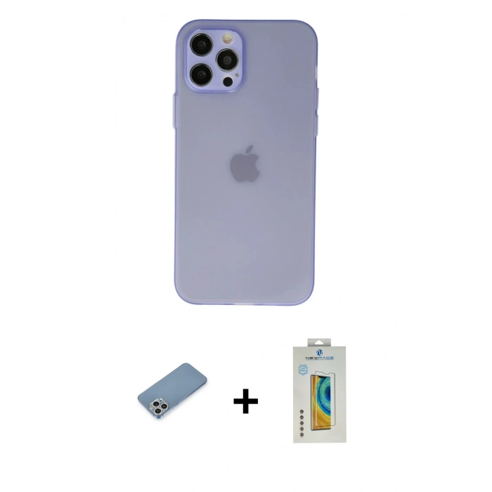 MARSİLYAN™- iPhone 12 Pro Max Kılıf Atlas Minimal Prime - Siyah Polymer Nano Ekran Koruyucu + Shine Kamera Lens Koruma Cam - GS