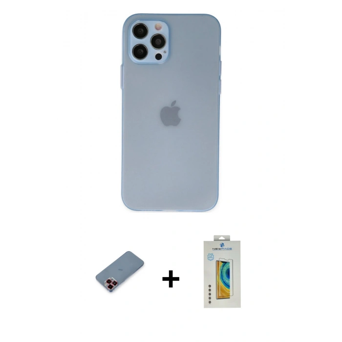 MARSİLYAN™- iPhone 12 Pro Max Kılıf Atlas Minimal Prime - Siyah Polymer Nano Ekran Koruyucu + Metal Kamera Lens Koruma Cam - KI