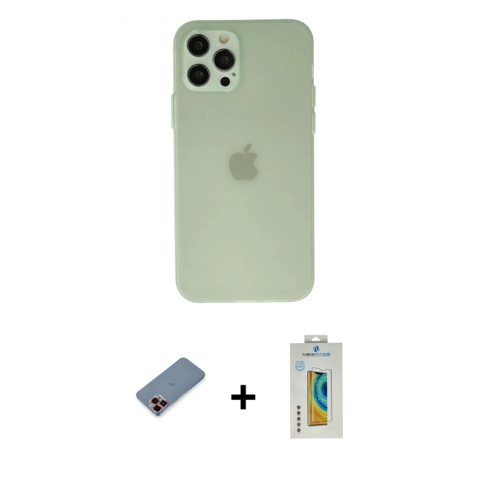 MARSİLYAN™- iPhone 12 Pro Max Kılıf Atlas Minimal Prime - Siyah Polymer Nano Ekran Koruyucu + Metal Kamera Lens Koruma Cam - KI