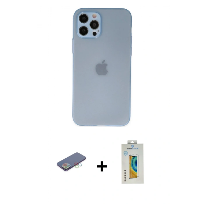 MARSİLYAN™- iPhone 12 Pro Max Kılıf Atlas Minimal Prime - Siyah Polymer Nano Ekran Koruyucu + Renkli Kamera Lens Koruma Cam - MI
