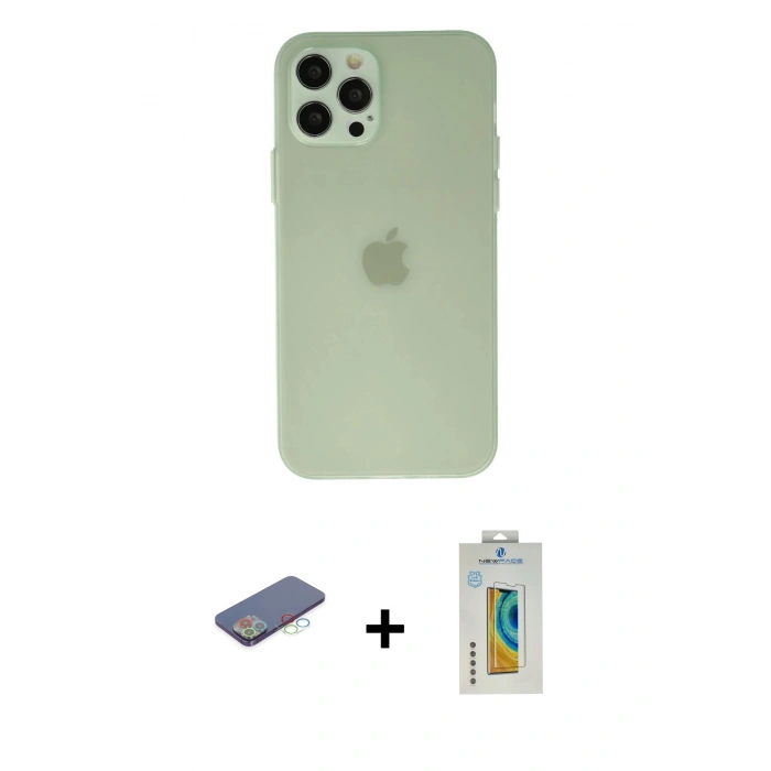MARSİLYAN™- iPhone 12 Pro Max Kılıf Atlas Minimal Prime - Siyah Polymer Nano Ekran Koruyucu + Renkli Kamera Lens Koruma Cam - MI