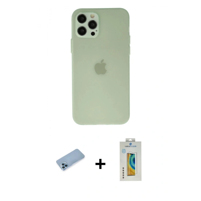 MARSİLYAN™- iPhone 12 Pro Max Kılıf Atlas Minimal Prime - Siyah Polymer Nano Ekran Koruyucu + Shine Kamera Lens Koruma Cam - MI