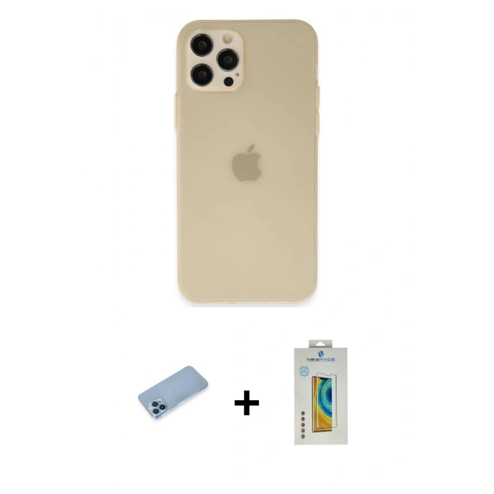 MARSİLYAN™- iPhone 12 Pro Max Kılıf Atlas Minimal Prime - Siyah Polymer Nano Ekran Koruyucu + Shine Kamera Lens Koruma Cam - MI