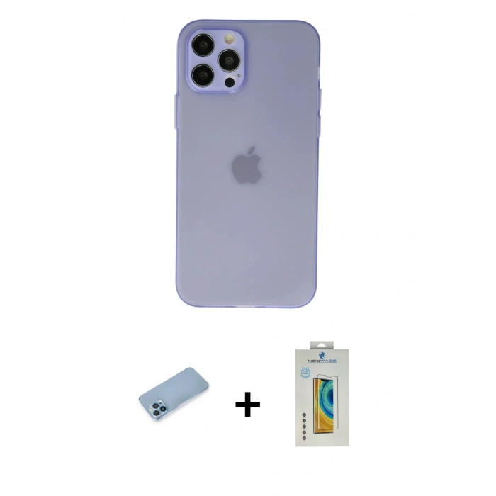 MARSİLYAN™- iPhone 12 Pro Max Kılıf Atlas Minimal Prime - Siyah Polymer Nano Ekran Koruyucu + Shine Kamera Lens Koruma Cam - MI