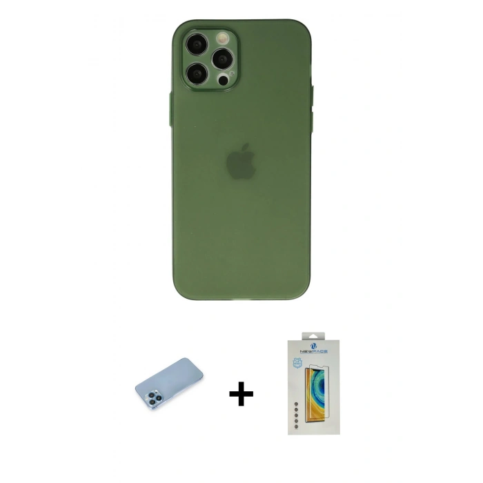 MARSİLYAN™- iPhone 12 Pro Max Kılıf Atlas Minimal Prime - Siyah Polymer Nano Ekran Koruyucu + Shine Kamera Lens Koruma Cam - MI