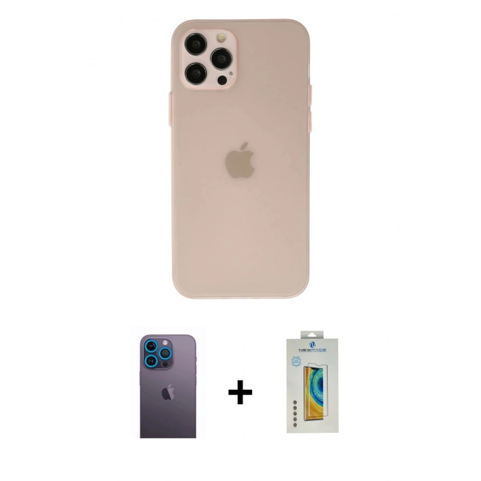 MARSİLYAN™- iPhone 12 Pro Max Kılıf Atlas Minimal Prime - Siyah Polymer Nano Ekran Koruyucu + Neon Fosforlu Kamera Lens - MI