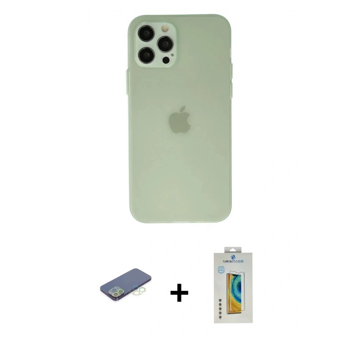 MARSİLYAN™- iPhone 12 Pro Max Kılıf Atlas Minimal Prime - Siyah Polymer Nano Ekran Koruyucu + Renkli Kamera Lens Koruma Cam - YL