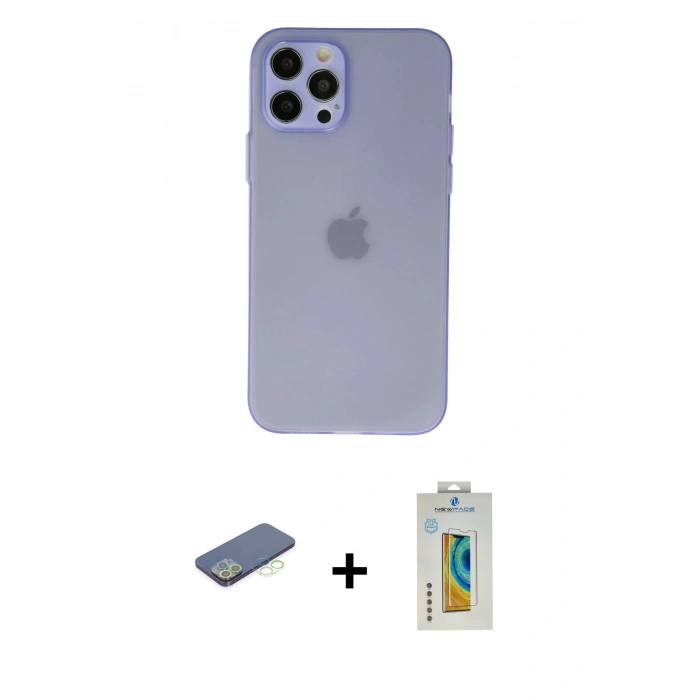 MARSİLYAN™- iPhone 12 Pro Max Kılıf Atlas Minimal Prime - Siyah Polymer Nano Ekran Koruyucu + Renkli Kamera Lens Koruma Cam - YL