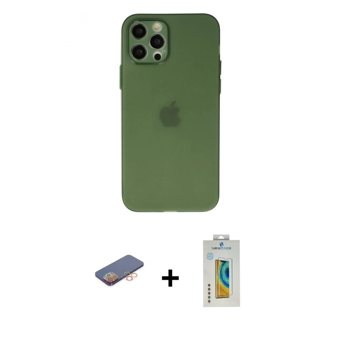 MARSİLYAN™- iPhone 12 Pro Max Kılıf Atlas Minimal Prime - Siyah Polymer Nano Ekran Koruyucu + Renkli Kamera Lens Koruma Cam - TU
